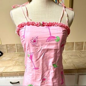 Lilly P. Size 6 pink & green cocktail dress - Vintage - cocktails and crab print